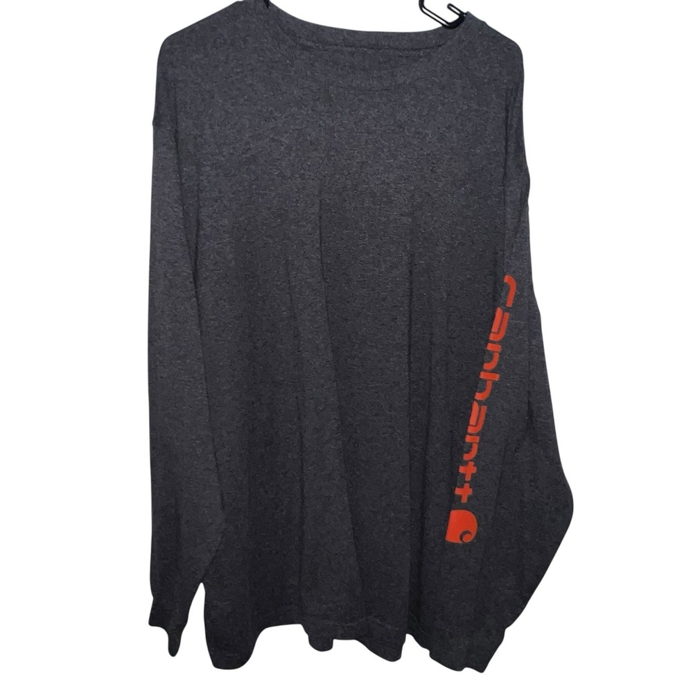 Carhartt Men's Size XL Gray Loose Fit Long Sleeve Shirt Orange Logo On Sleeve